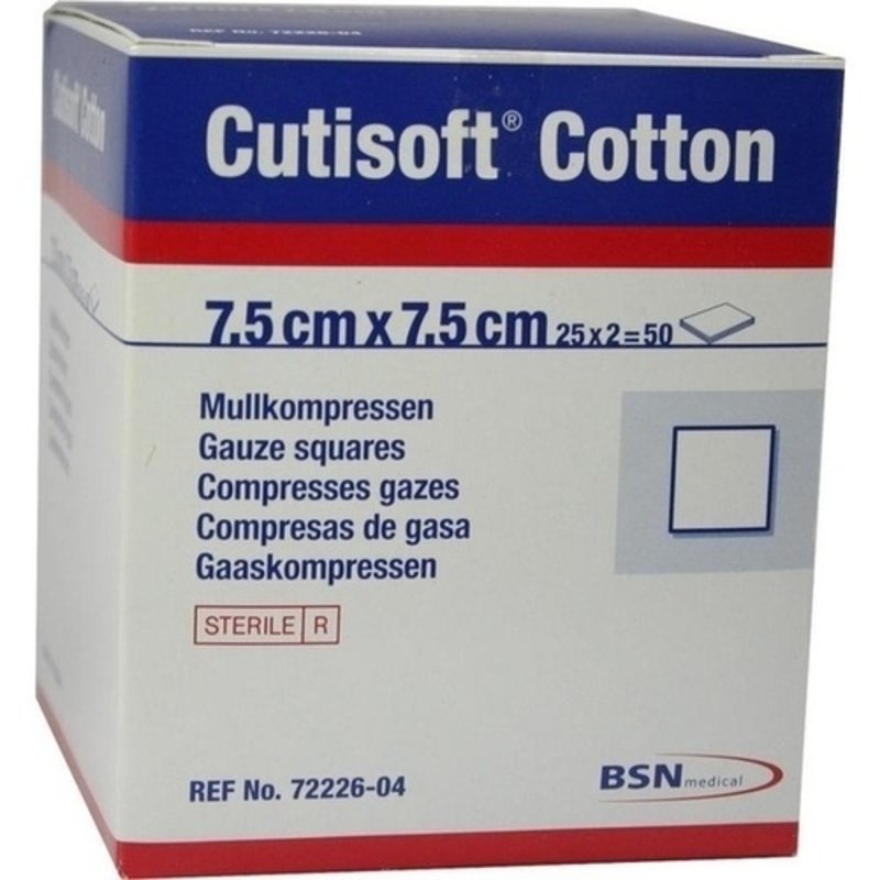 Cutisoft Cotton Kompr. 7,5x7,5cm steril 25x2 ST - PK/25X2 - Nachfolge-Artikel 7123702 Leukoplast Cotton steril