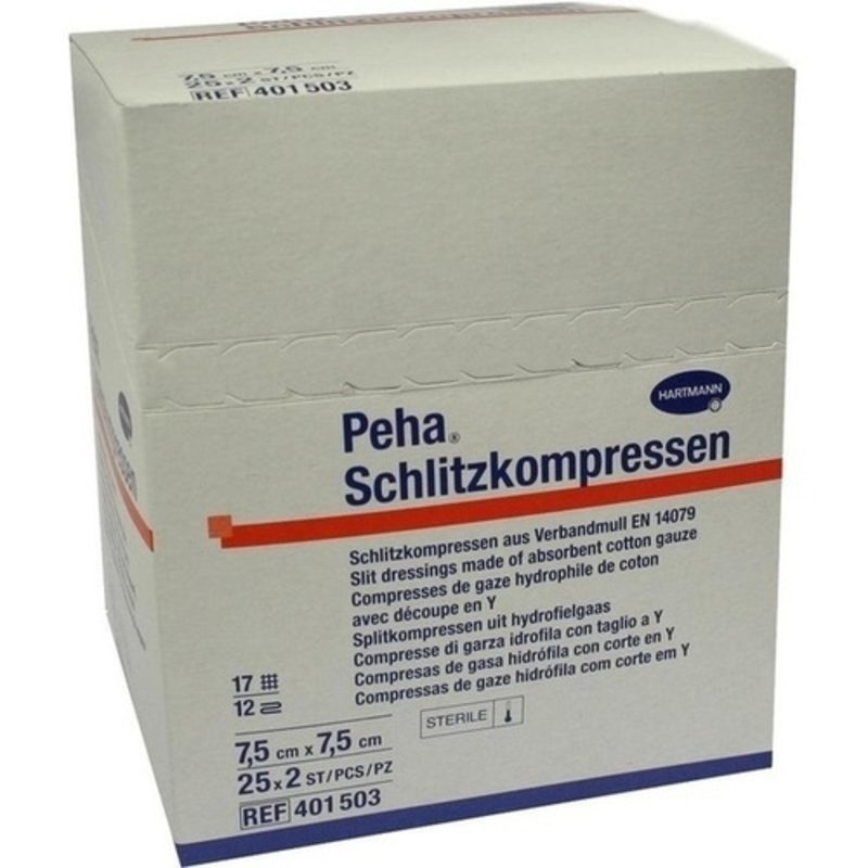 Peha Schlitzkompressen 7,5x7,5cm steril 25x2 ST PZN 02725032 - PK/25X2