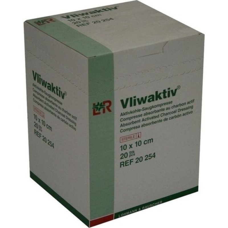 Vliwaktiv Aktivkohle-Saugkomp. 10x10cm steril 20 ST PZN 04464280 - PK/20