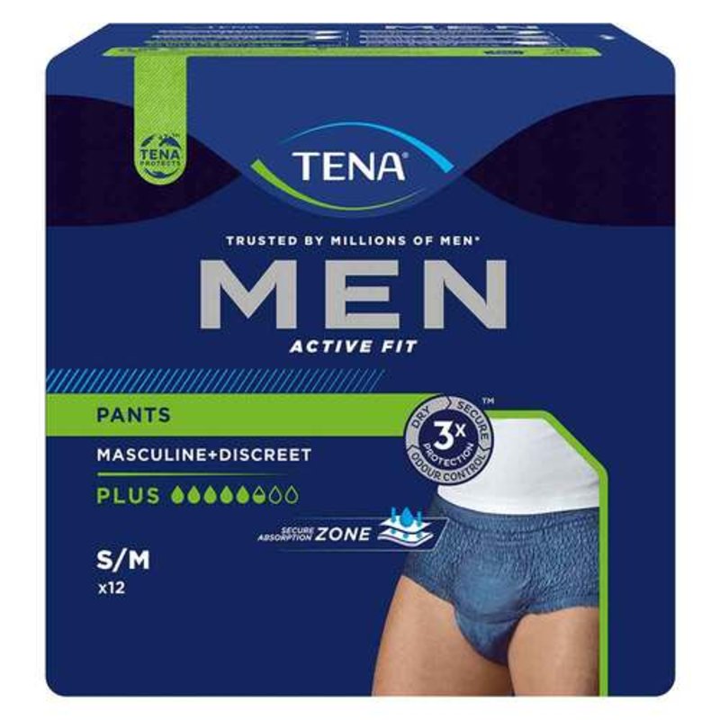 TENA Men Active Fit Pants Plus, Windelhose, S/M Sparpaket (1 x 12 Stk.)